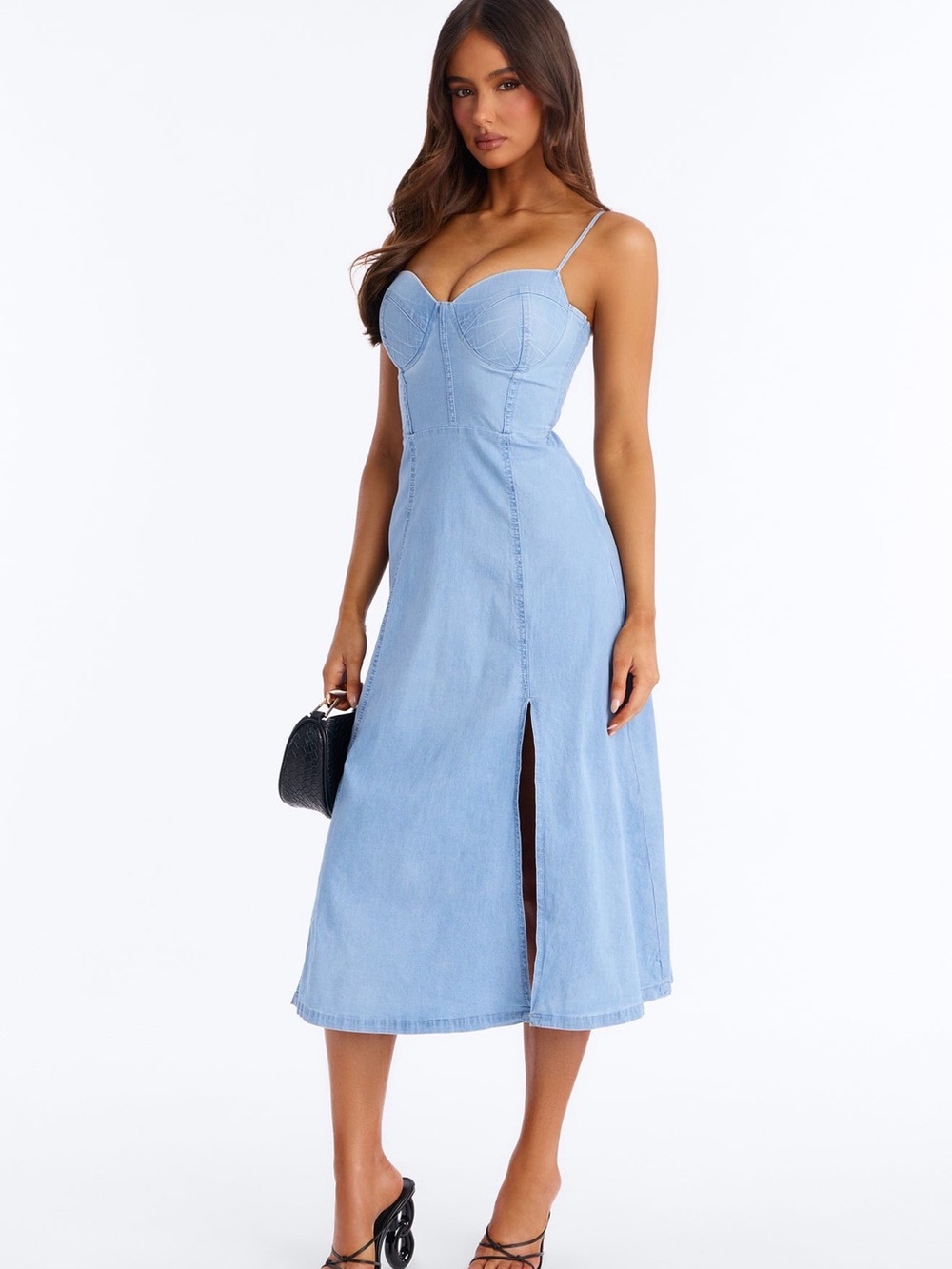 Haute Monde Light Blue Denim Midi Dress